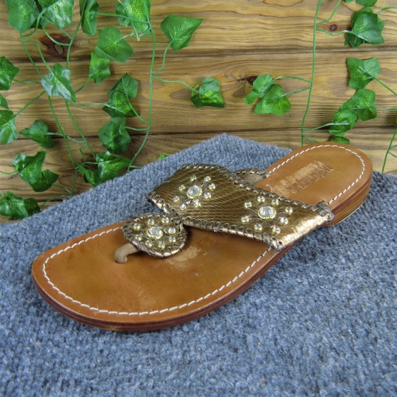 Mystique Women Rhinestone Flip Flop Bronze Leather Sz 10 Medium  Used 2025 - Picture 1 of 6